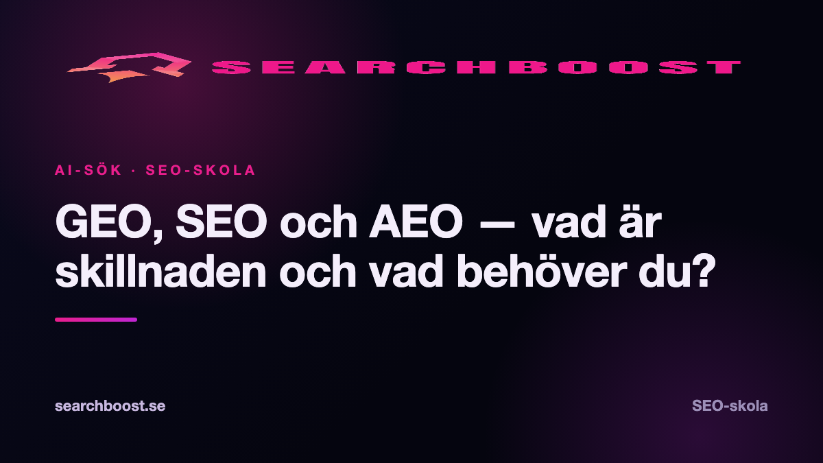 GEO, SEO och AEO — vad är skillnaden och vad behöver du?